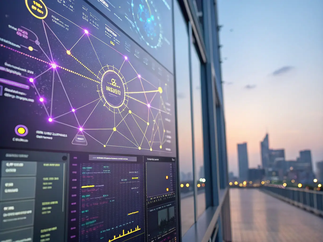 An abstract 3D layered graphic representing different software layers and digital infrastructure, with semi-transparent glassmorphism effects.
